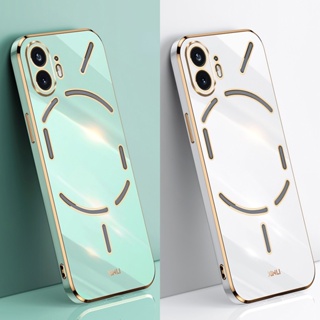 สําหรับ Nothing Phone 2 หรูหรา สี่เหลี่ยม ชุบทอง กรอบทอง TPU นิ่ม เคสด้านหลัง