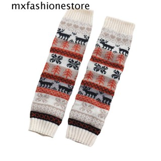 Mxfashione ถุงเท้าผ้าขนสัตว์ถัก ลายกวาง คริสต์มาส ให้ความอบอุ่น ใส่สบาย