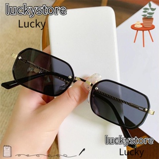 Lucky แว่นตากันแดด UV400 ทรงสี่เหลี่ยมผืนผ้า ขนาดเล็ก ป้องกันรังสียูวี หลากสี สไตล์เรโทร แฟชั่นสําหรับผู้หญิง และผู้ชาย