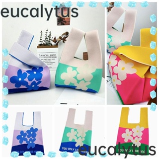 Eucalytus1 กระเป๋าถือ กระเป๋าสะพายไหล่ ผ้าถัก ลายดอกไม้ ขนาดเล็ก สไตล์เรโทร สําหรับผู้หญิง