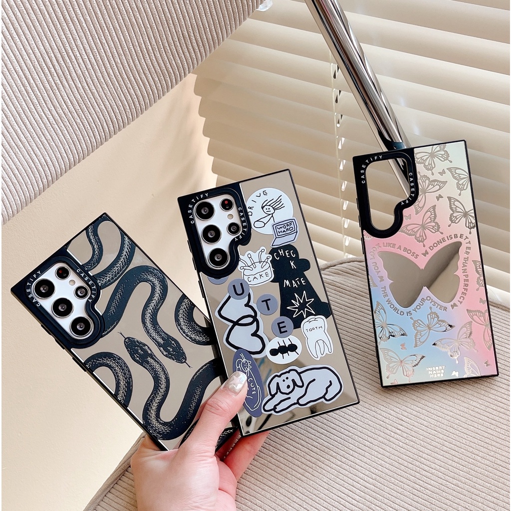 ผีเสื้อสีดํางูวาดกระจก Hard Casetify เคสโทรศัพท์สําหรับ Samsung Galaxy S23 S24 S25 Ultra
