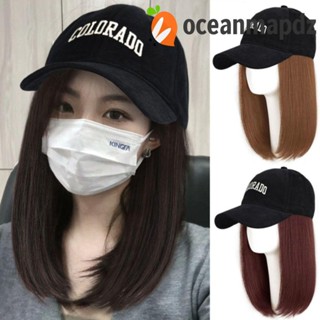 Oceanmapdz หมวกเบสบอล วิกผมบ๊อบ สีน้ําตาล น่ารัก สีดํา ผู้หญิง เครื่องประดับผม ต่อผม ฤดูร้อน หญิง ทนความร้อน ไฟเบอร์ เด็กผู้หญิง ผมบ๊อบยาวตรง