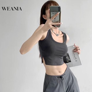 Weania เสื้อกล้าม ผ้าฝ้าย คอสี่เหลี่ยม พร้อมแผ่นรองหน้าอก แฟชั่นฤดูร้อน สําหรับผู้หญิง