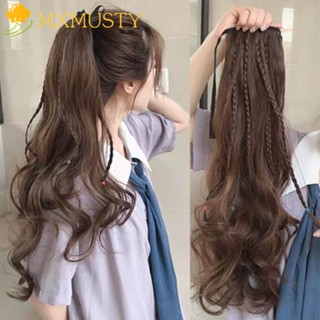 Mxmusty ยางมัดผมหางม้าสังเคราะห์ แบบยาว หยักศก เรียบลื่น สีน้ําตาลหวาน มองไม่เห็น เครื่องประดับผม สําหรับผู้หญิง