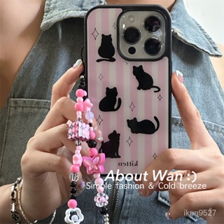 เคสป้องกันโทรศัพท์มือถืออะคริลิค ลายแมวดํา สีชมพู สําหรับ Iphone 14Promax 14Pro 14 13Promax 13Pro 13 12Promax 12Pro 12 11