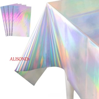 Alisond1 ผ้าปูโต๊ะเลเซอร์ ทรงสี่เหลี่ยม กันน้ํามัน สีรุ้ง ใช้แล้วทิ้ง ตกแต่งงานปาร์ตี้