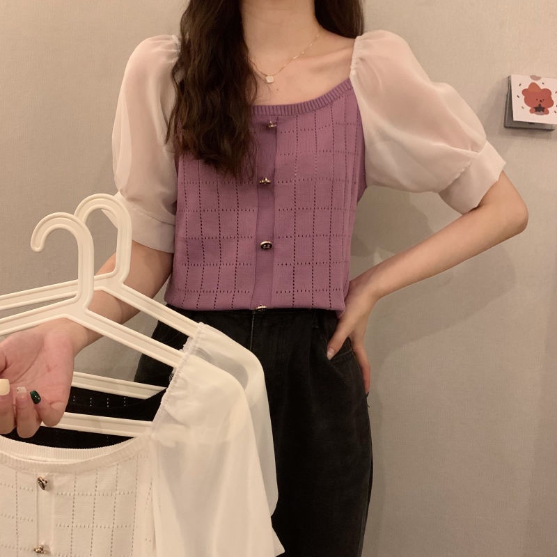 Dahong เสื้อเชิ้ตแขนสั้น สุดชิค สําหรับผู้หญิง สไตล์ฝรั่งเศส 3539