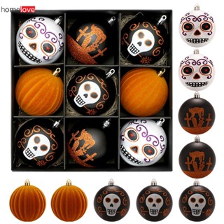 9pcs Skull ทาสีลูกบอลพลาสติกชุดบ้านตกแต่งปาร์ตี้ฮาโลวีนจี้ต้นไม้ตกแต่งฮาโลวีน Ball Horror Pattern Painted Balls homelove