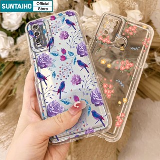 Suntaiho เคสโทรศัพท์มือถือแบบใส ลายดอกไม้สีม่วง โรแมนติก สําหรับ IPhone 12 13Pro 14ProMax 11