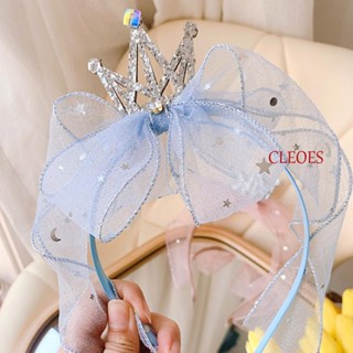 Cleoes ที่คาดผม ผ้าตาข่าย ประดับโบว์ เพชร แวววาว สําหรับเด็ก