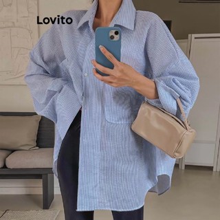 Lovito เสื้อเบลาส์ลําลอง ลายทาง ติดกระดุมด้านหน้า สําหรับผู้หญิง LNE19152 (สีชมพู/ฟ้า)