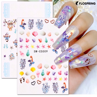 Flospring สติกเกอร์ติดเล็บ ลายการ์ตูน PET บางมาก กันน้ํา ลอกออกได้ สําหรับตกแต่งเล็บ