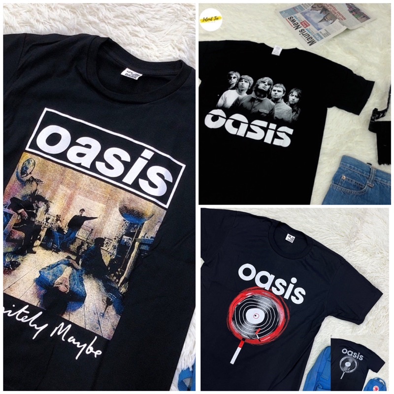 เสื้อยืดผ้าฝ้ายพิมพ์ลายขายดี เสื้อวง Oasis. (OS.01) พิมพ์หน้า-หลัง