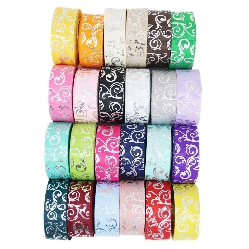 (10 หลา/ม้วน) กว้าง 25 มม. เงินปิดทอง Groscoland งานแต่งงานริบบิ้นกล่องของขวัญบรรจุภัณฑ์ตกแต่งห้องริบบิ้น