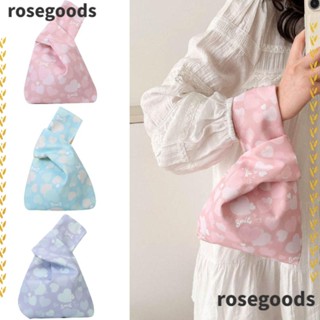 Rosegoods1 กระเป๋าถือ ผ้าฝ้าย น้ําหนักเบา ใส่โทรศัพท์ได้ ลายหัวใจน่ารัก สําหรับผู้หญิง