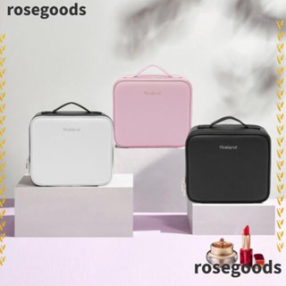 Rosegoods1 กล่องเก็บเครื่องสําอาง หนัง PU มีไฟ LED สําหรับเดินทาง