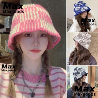 Maxg หมวกบักเก็ตถัก ทรงกลม ลายสก๊อต สีชมพู แฟชั่นฤดูหนาว สําหรับชาวประมง