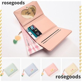 Rosegoods1 กระเป๋าสตางค์ ใส่บัตร พิมพ์ลาย เรียบง่าย อเนกประสงค์ สีพื้น พับได้