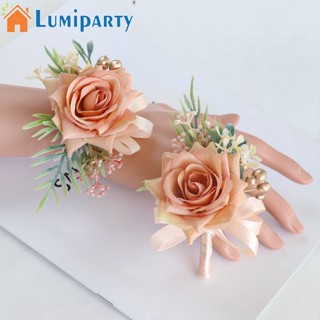 Lumiparty เจ้าบ่าว เจ้าบ่าว เจ้าสาว ดอกไม้ สายรัดข้อมือ ชุดดอกไม้ประดิษฐ์ ดอกไม้ สายรัดข้อมือ สร้อยข้อมือ ดอกไม้แต่งงาน