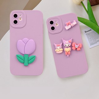 เคสโทรศัพท์มือถือหนัง ซิลิโคนนิ่ม ลายดอกไม้คุโรมิ 3D สําหรับ IPhone 11Pro X XR XS Max 11 12 13 14 Pro Max Plus Mini 6 S 7 8 Plus SE 2020 12pro 13Pro