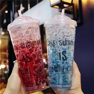 Spot second hair# refrigeration ice cup with lid LOGO double layer with lid Summer Cup straw cup plastic cup refrigeration straw Cup 8.cc