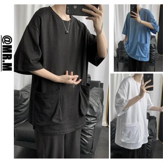 เสื้อยืดแขนสั้น ทรงหลวม สีพื้น สไตล์เกาหลี แฟชั่นฤดูร้อน สําหรับผู้ชาย