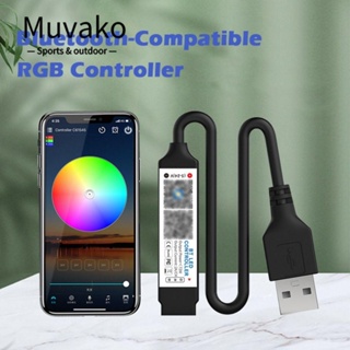 Muvako ตัวควบคุมแถบไฟ LED ควบคุมเพลงผ่านแอป USB 5V บลูทูธ ปรับความสว่างได้ รีโมตคอนโทรล RF ขนาดเล็ก สําหรับเทปไฟ