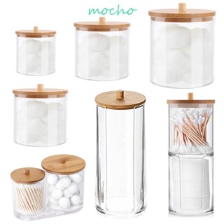 Mocho Qtips กล่องเก็บเครื่องสําอาง พร้อมฝาปิดไม้ไผ่ สําหรับห้องน้ํา