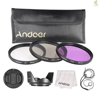 Andoer ชุดฟิลเตอร์ 55 มม. (UV + CPL + FLD) + กระเป๋าไนล่อน + ฝาปิดเลนส์ + ที่ใส่ฝาปิดเลนส์ + ฮู้ดเลนส์ + กล้อง L Came-8.9