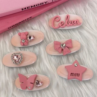 หวานแหววได้!กิ๊บติดผม รูปหัวใจ หมี เป็ด ประดับเพชรเทียม สีชมพู สําหรับผู้หญิง