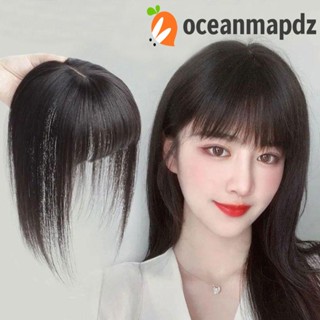 Oceanmapdz วิกผมหน้าม้า 3D หัวสีน้ําตาล ต่อผมหน้าม้า คลิปออนปกปิดผมขาว ไฟเบอร์ทนความร้อน ธรรมชาติ เพิ่มวอลลุ่มผม หน้าม้าตรง