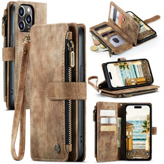 Luxury Retro Leather Wallet Case For iPhone 14 13 12 11 Pro Max SE Xr Xs Max 7 8 6 6S Plus Zipper 10 Card Slot With sling Cord Cover for iphone 11Pro 14Pro 8plus 7P