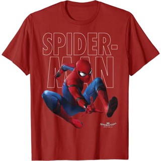 เสื้อยืดแขนสั้น ผ้าฝ้าย 100% พิมพ์ลาย Marvel Spider Man Homecoming Outlined Epic Jump Pose แฟชั่นสําหรับผู้ชาย และผู้หญิ