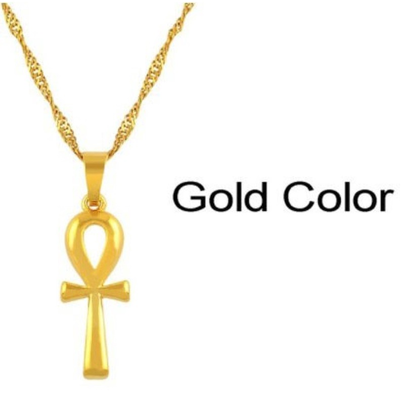 Ankh สร้อยคอโซ่ โลหะผสมสังกะสี จี้ไม้กางเขน สีเงิน สไตล์ยุโรป เรโทร เรียบง่าย สําหรับผู้หญิง