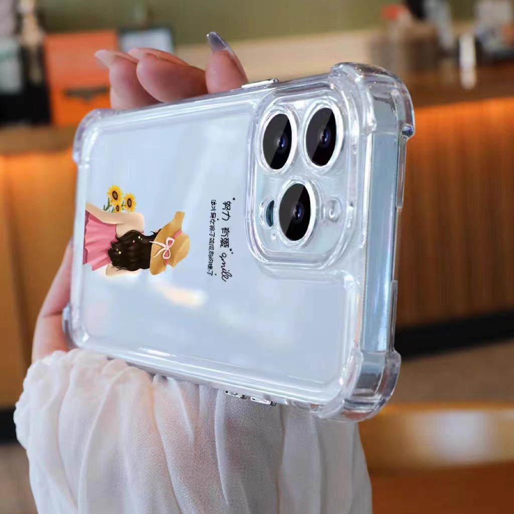 เคสโทรศัพท์มือถือแบบนิ่ม TPU ใส กันกระแทก กันรอยกล้อง ลายหมวกเด็กผู้หญิง สําหรับ IPhone 11 14 13 12 Pro XS Max X XR 7+ 8 6 6S Plus