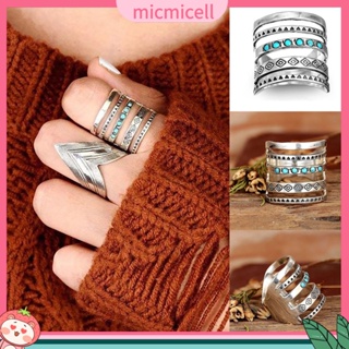 &lt;micmicell&gt; แหวนผู้หญิง หลายชั้น กว้าง สีเขียวขุ่น ตกแต่งสัญลักษณ์ รูปแบบกลวง โบฮีเมีย แหวนร่วม เครื่องประดับ อุปกรณ์เสริม