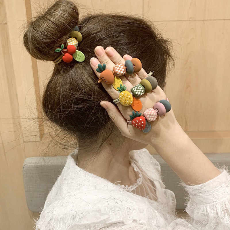 ยางรัดผมผล ไม้วินเทจ เชือกมัดผม แฟชั่น น่ารัก ยางมัดผม ยางรัดผม Hair Ropes [ร้านไทย เตรียมจัดส่งสินค้า]