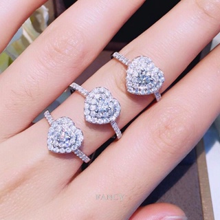 Fancy แหวนหมั้นแต่งงาน ประดับเพทาย หิน รูปหัวใจ สีเงิน เครื่องประดับเจ้าสาว สําหรับผู้หญิง