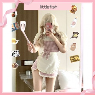 [littlefish] เสื้อเชฟ ลายสก๊อต สีเหลืองครีม ขนาดใหญ่ สําหรับเด็กผู้หญิง