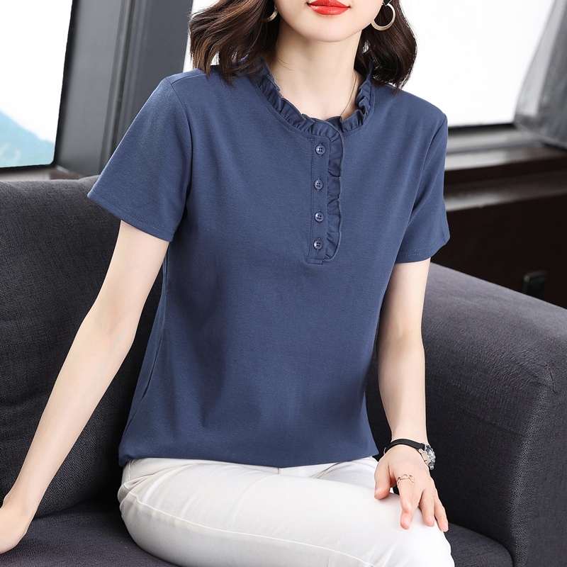 [M ~ 4xl] แม่ขนาดใหญ่สวมสีชมพูด้านบนฤดูร้อนเชื้อราขอบครึ่งแขนเสื้อยืดผู้หญิงขนาดบวกไขมันมม.หลวมSlimmerดูด้านบน