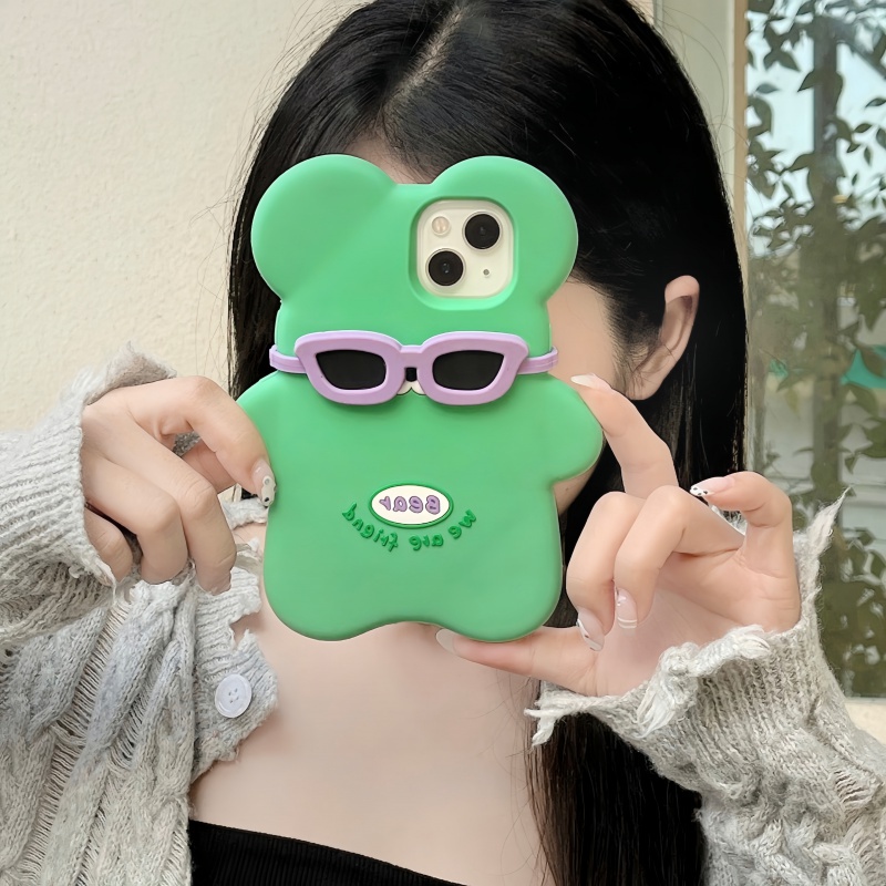 เคสซิลิโคนนิ่ม ลายหมีน้อย 3D สีเขียว สําหรับ iPhone 13promax 14 11 12 12Pro 12promax caser 13 13Pro 14Pro 14promax iPhone11