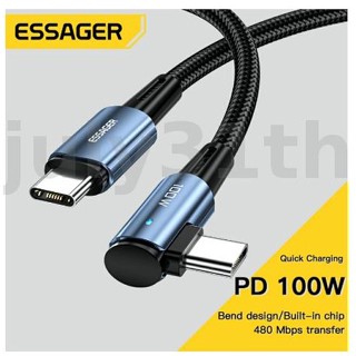 Essager 100W USB Type C เป็น USB C สายเคเบิล มุม 90 องศา ชาร์จเร็ว สายเคเบิลข้อมูล Type-C พร้อมการถ่ายโอนข้อมูล