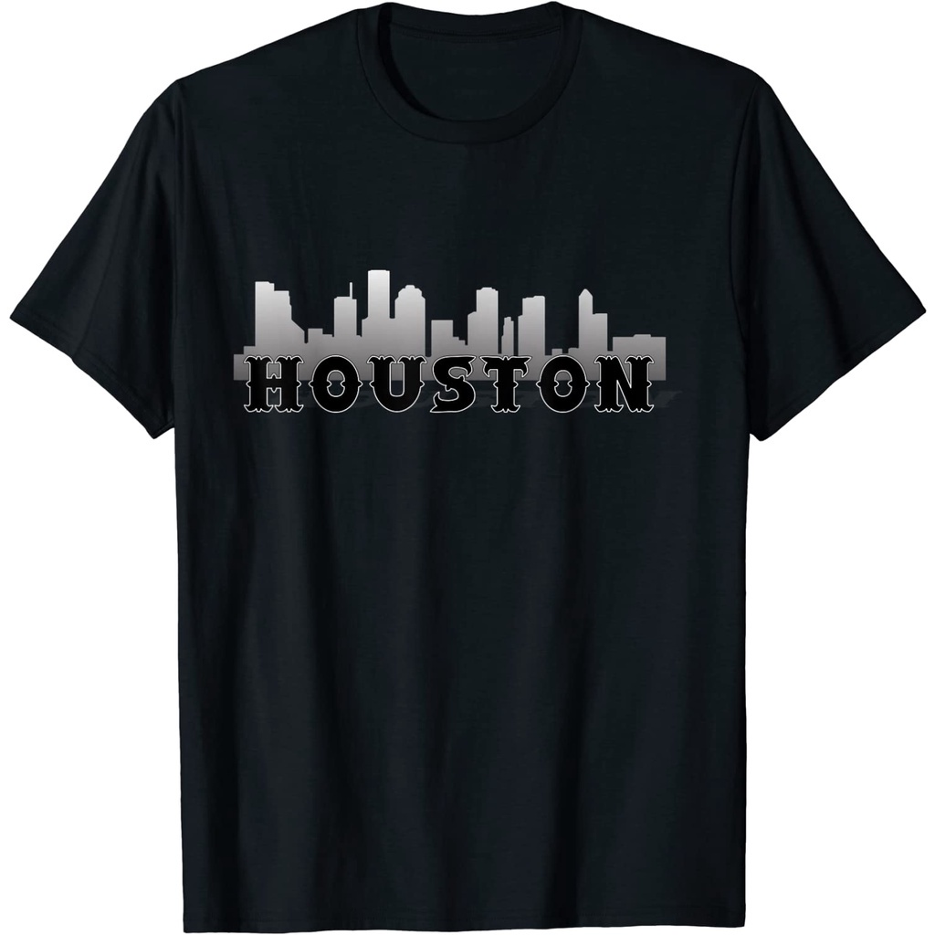 WQAHouston Throwback อาคารรูปเงาดำ Retro Houston Tshirt T-Shirt