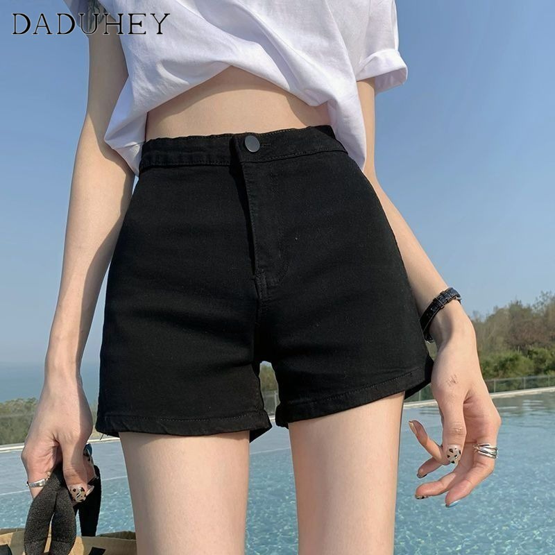 DaDuHey2026 2023 New Black Sheath  High Waist Slimming Fashion Straight Thin Stretch Denim Shorts Hot Pants