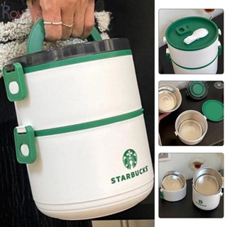 Starbucks ใหม่ กล่องอาหารกลางวัน สเตนเลส มีฉนวนกันความร้อน สองชั้น ทนทาน 1600 มล. 1 ชิ้น