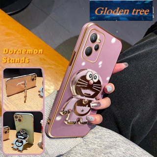 เคสโทรศัพท์มือถือ ชุบไฟฟ้า กันกระแทก ลายต้นไม้ โดราเอมอน พร้อมขาตั้งพับได้ สําหรับ Realme C35 C31 Narzo 50A Prime GT Neo3 C30 C30s Narzo 50i Prime Q5i