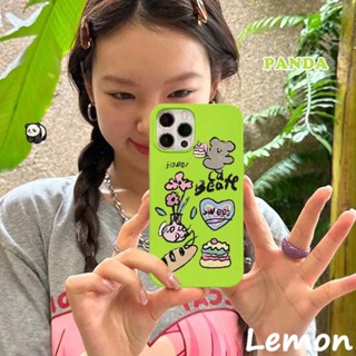 เคสโทรศัพท์มือถือ แบบนิ่ม ลายการ์ตูนหมีน่ารัก สีเขียวมันวาว สําหรับ 14pro 14promax 13 13pro 13promax 11 12 12pro 12promax XR XSMAX 7P 8P