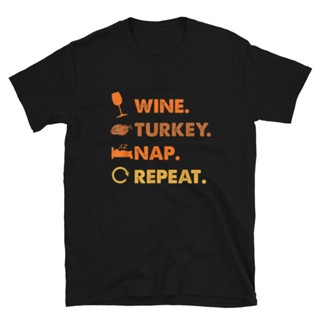 【Hot】เสื้อยืด พิมพ์ลาย Wine Turkey Nap Repeat Thankgiving น่ารัก เหมาะกับของขวัญวันขอบคุณพระเจ้า สําหรับคู่รัก วันหยุด