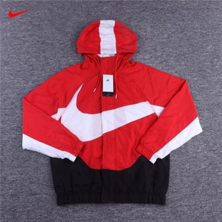 Nike ของแท้ 100% SWOOSH เสื้อแจ็กเก็ต กันลม มีฮู้ด ปักลาย สําหรับผู้ชาย DD5968