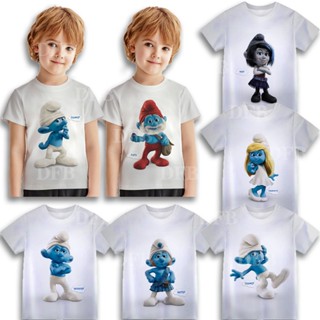 Smurf ใหม่ เสื้อยืดลําลอง แขนสั้น ยืดหยุ่น ระบายอากาศ พิมพ์ลายอนิเมะ 3D แฟชั่นฤดูร้อน สําหรับเด็กผู้ชาย และเด็กผู้หญิง ของขวัญวันเกิด